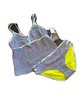 Girl's Tanki Sz 16 Stiped Blue White 2pc Swimwear Travel Beach Swimsuit Bikini